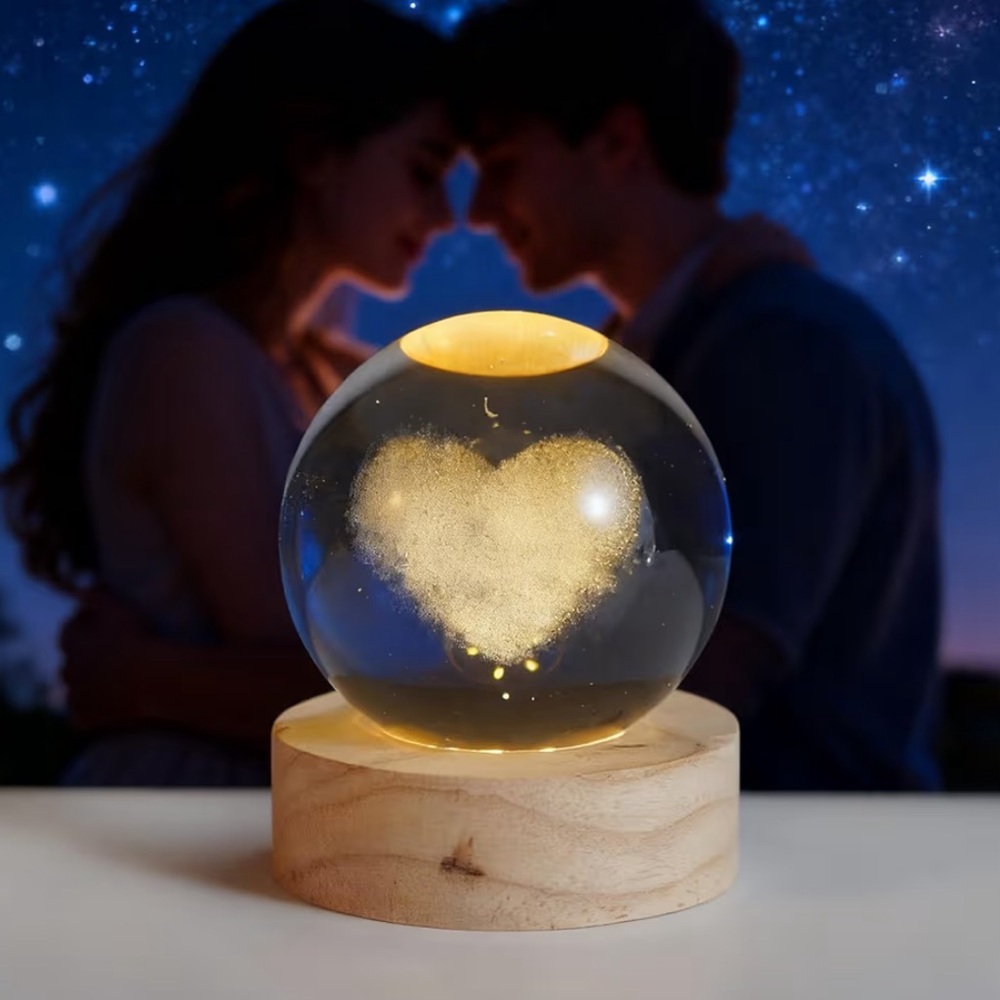 🆕New 3D Love Could Crystal Ball with Wooden Base - Picture 4 of 12